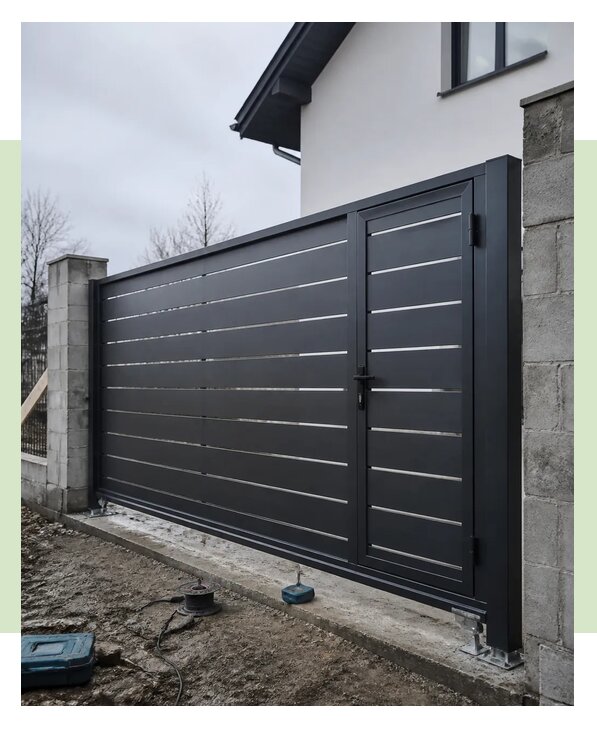 Откатные ворота с калиткой под ключ для дома в Лобне